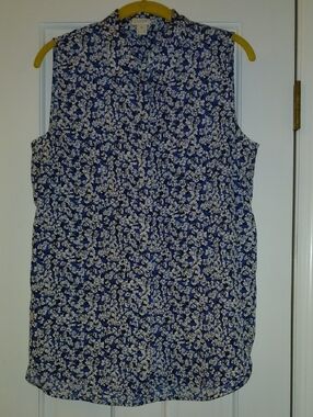 J. Crew Navy and White Floral Sleeveless Button-Front
